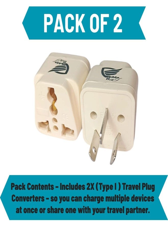 Vadda Bai 3 Pin Travel Adapter Plug for India to Australia, China, New Zealand & More (Type I) Conversion Plug Small and Light Weight Design -Pack of 2 - White - Image 2